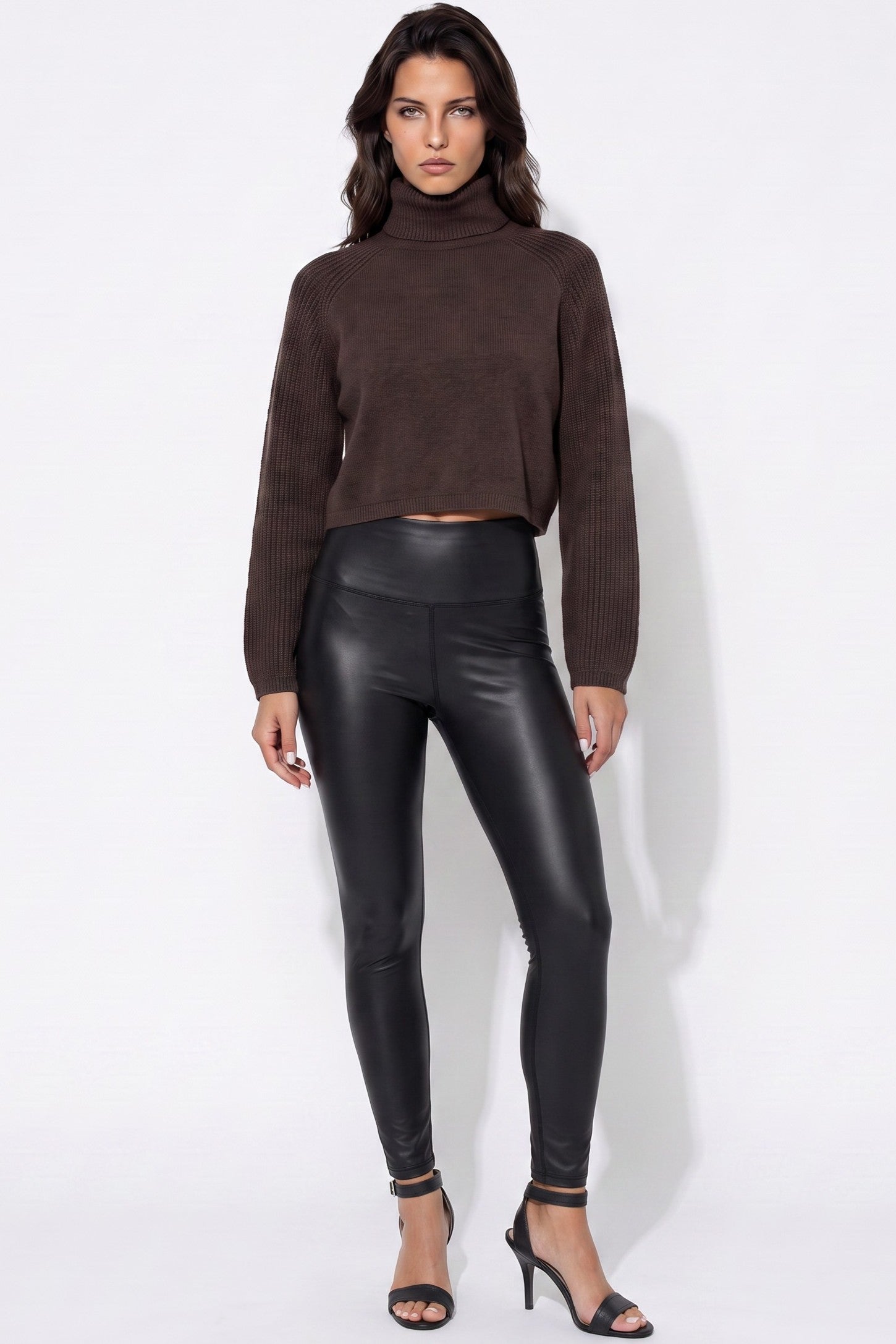 Black High‑Waist Leather‑Look Leggings-0