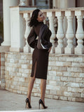 Elegant Beige Midi Dress with Puff Sleeves-10