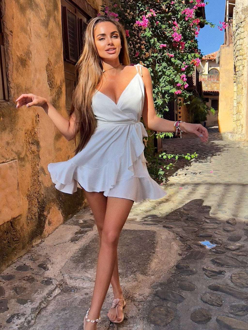 Satin Wrap Mini Dress | Ruffle Skirt | GLOWSYOU-3