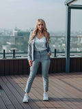 Grey 2-Piece Slim Suit with Single-Breasted Blazer and Cropped Trousers-0