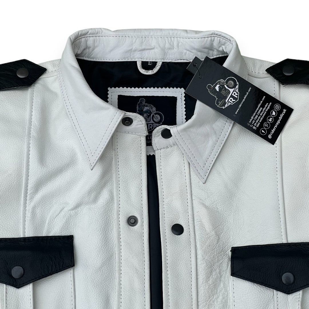 Men’s Police Style White Leather Shirt-2