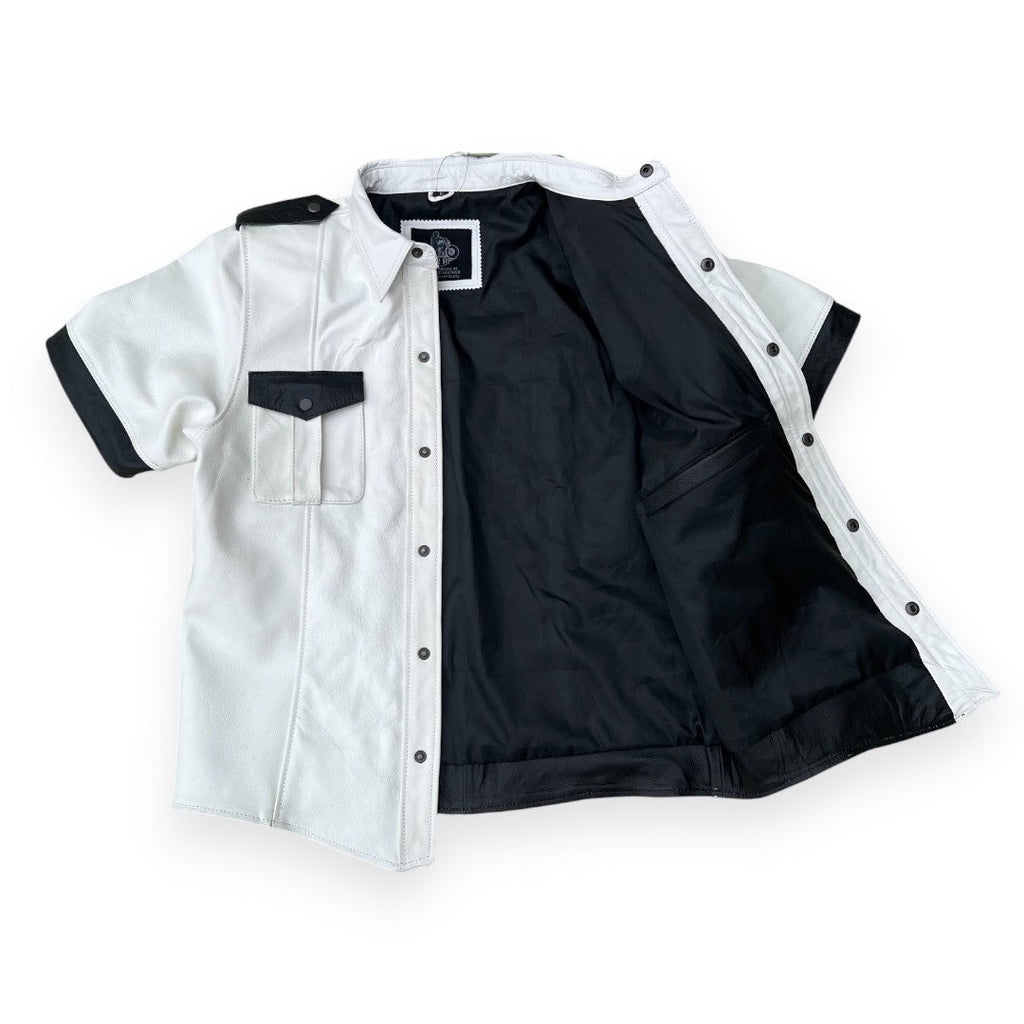 Men’s Police Style White Leather Shirt-3