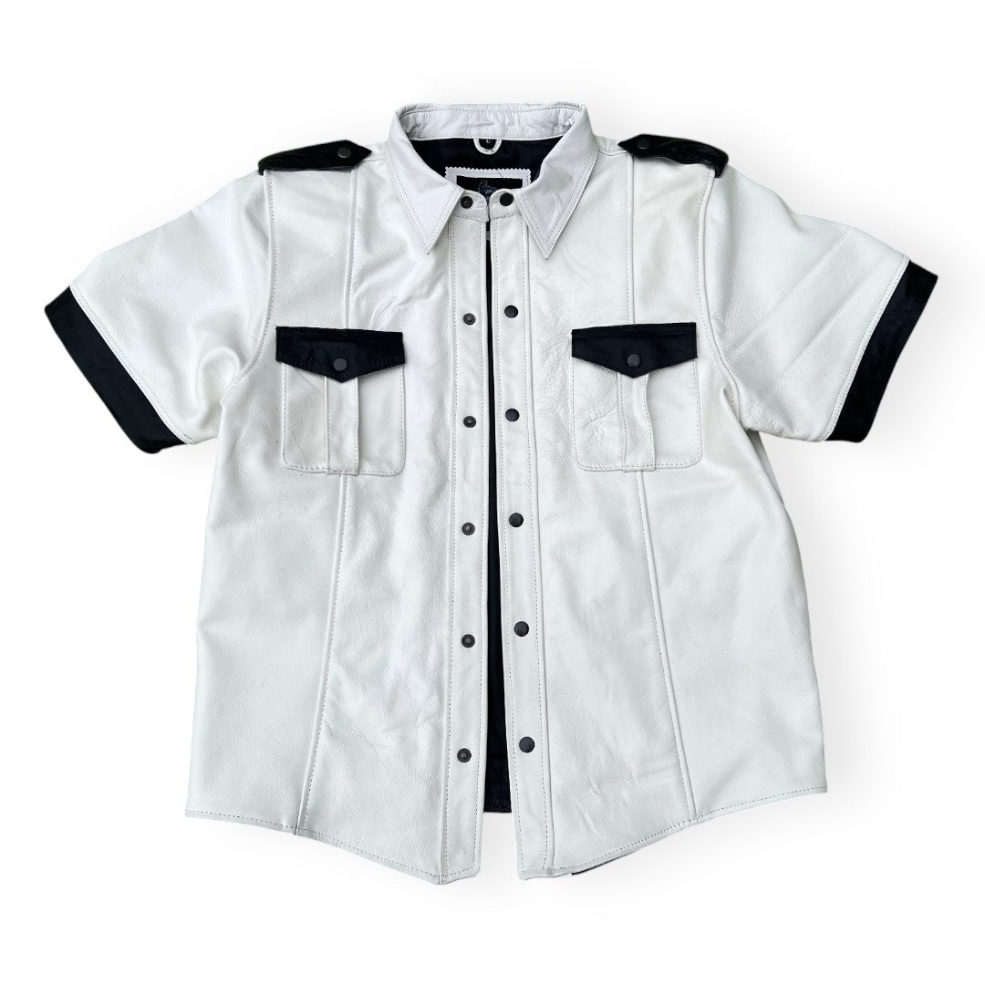 Men’s Police Style White Leather Shirt-1