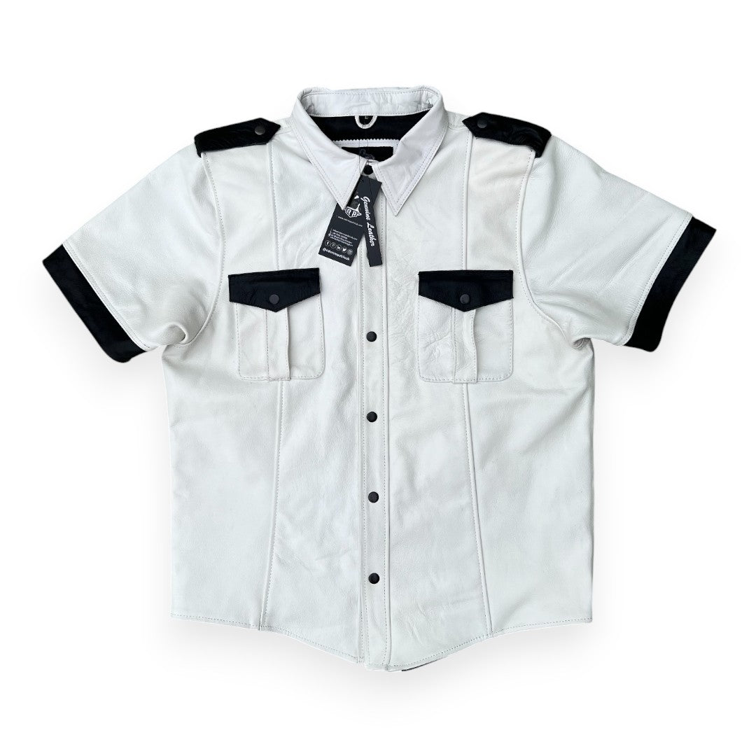 Men’s Police Style White Leather Shirt-0