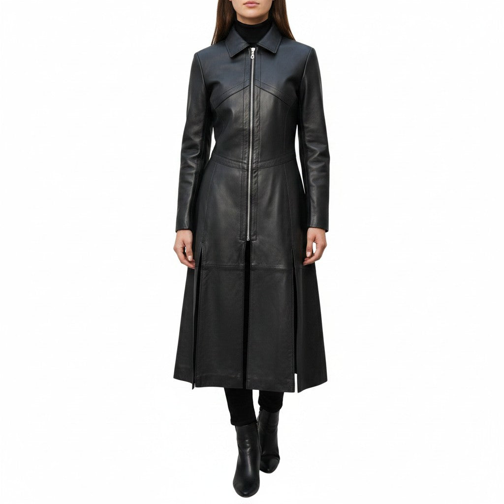 Women’s Matrix Long Length Genuine Leather Coat-0