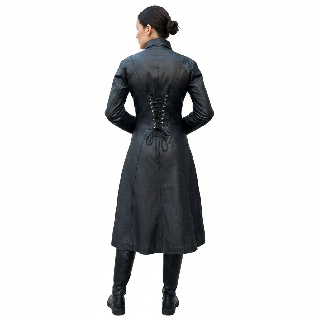 Women’s Matrix Long Length Genuine Leather Coat-1