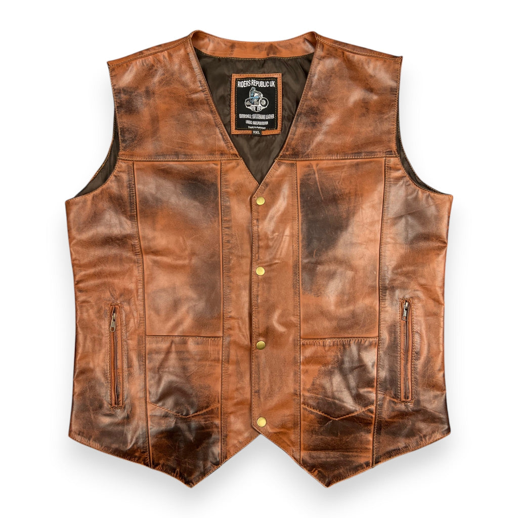 Men’s Waxed Brown Cowhide Fashion Leather Vest-0