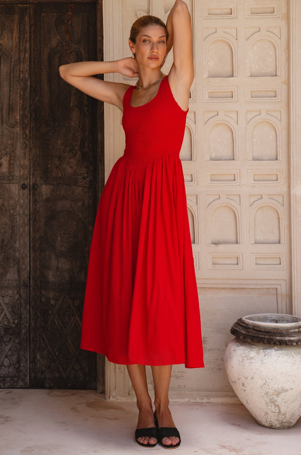 Indira Smocked Midi Dress-5