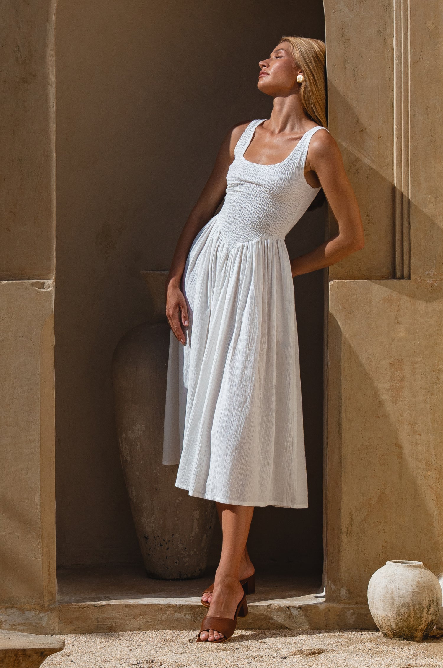 Indira Smocked Midi Dress-0