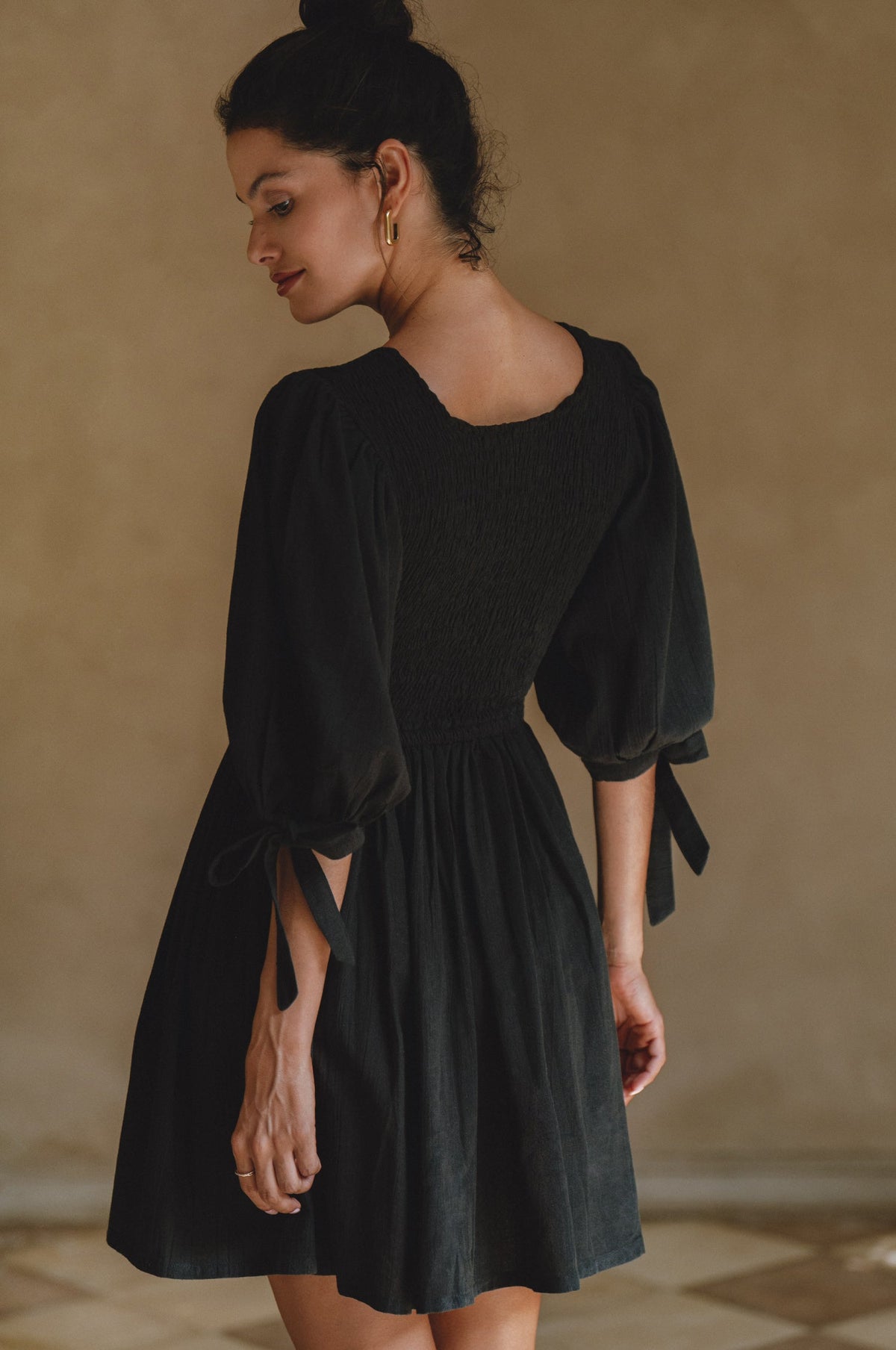 Jolie Puff Sleeve Linen Mini Dress-1
