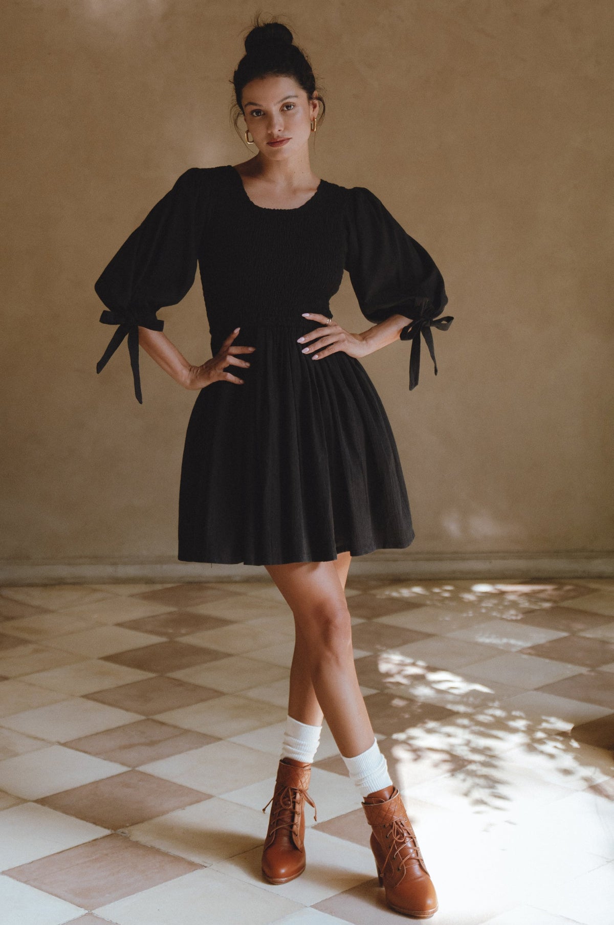 Jolie Puff Sleeve Linen Mini Dress-0