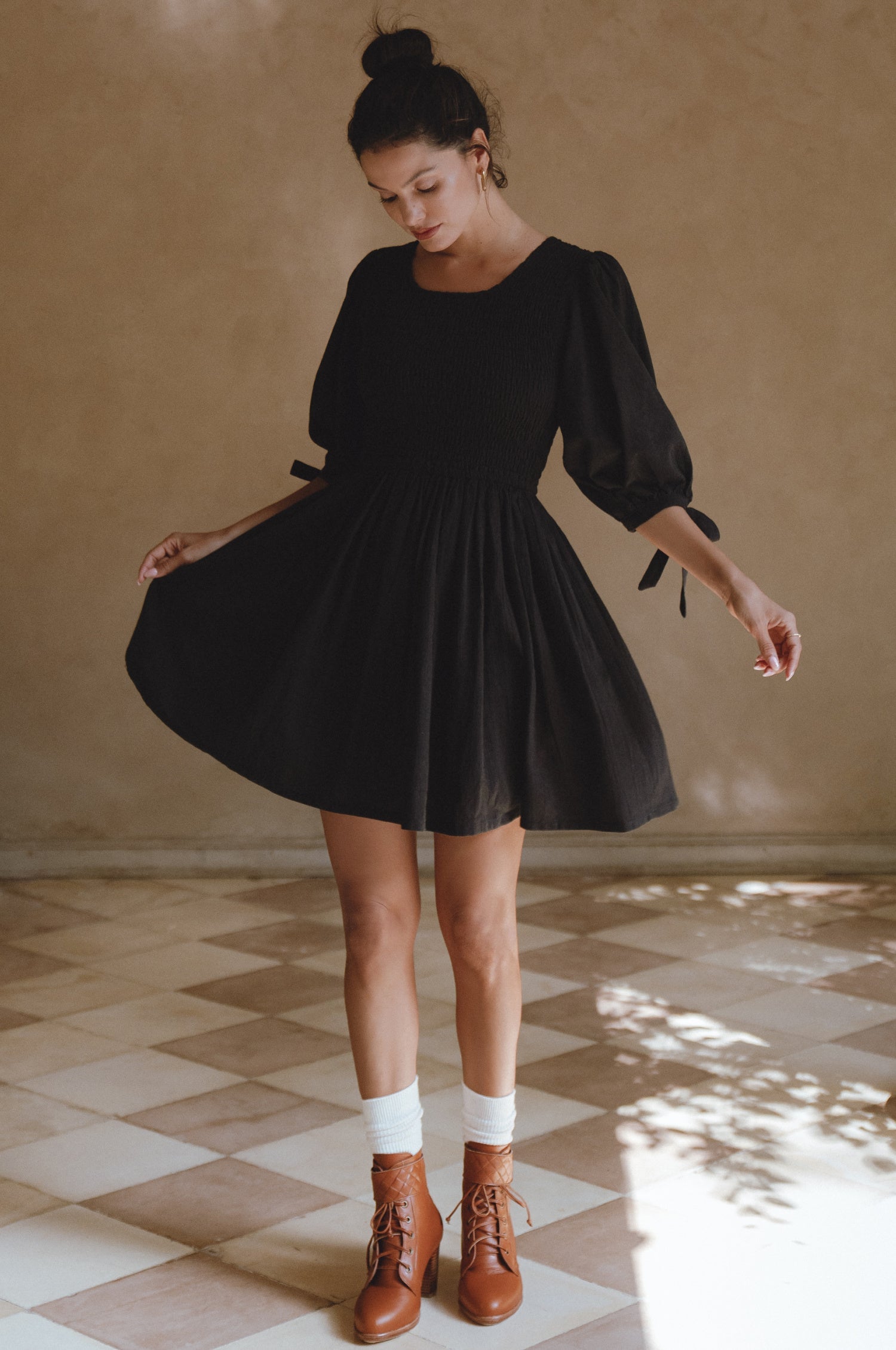 Jolie Puff Sleeve Linen Mini Dress-5