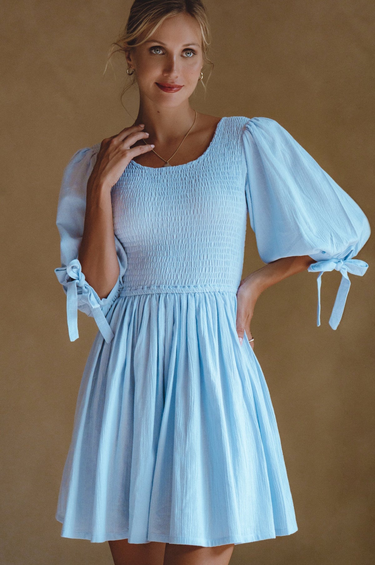 Jolie Puff Sleeve Linen Mini Dress-2