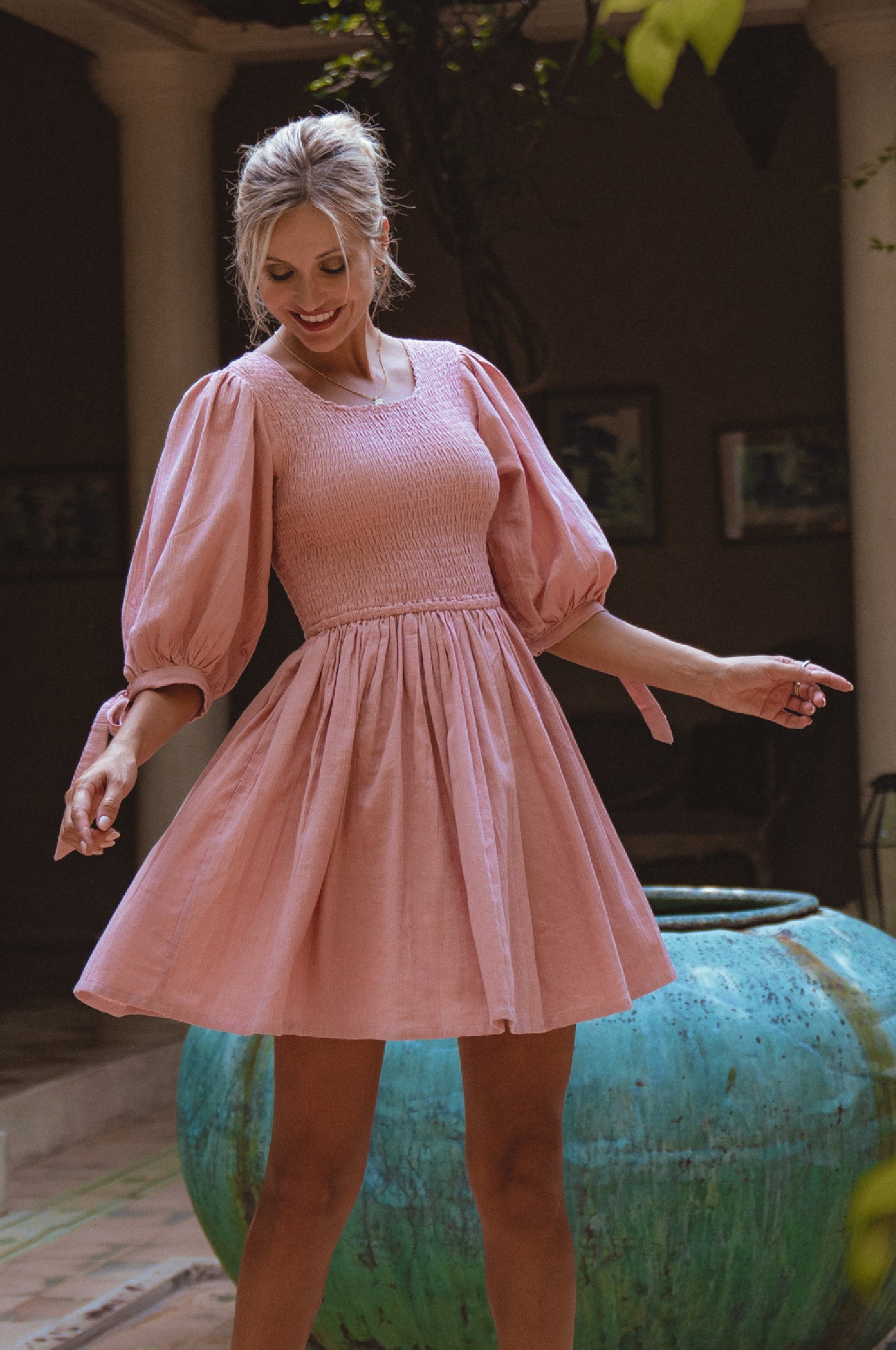 Jolie Puff Sleeve Linen Mini Dress-6