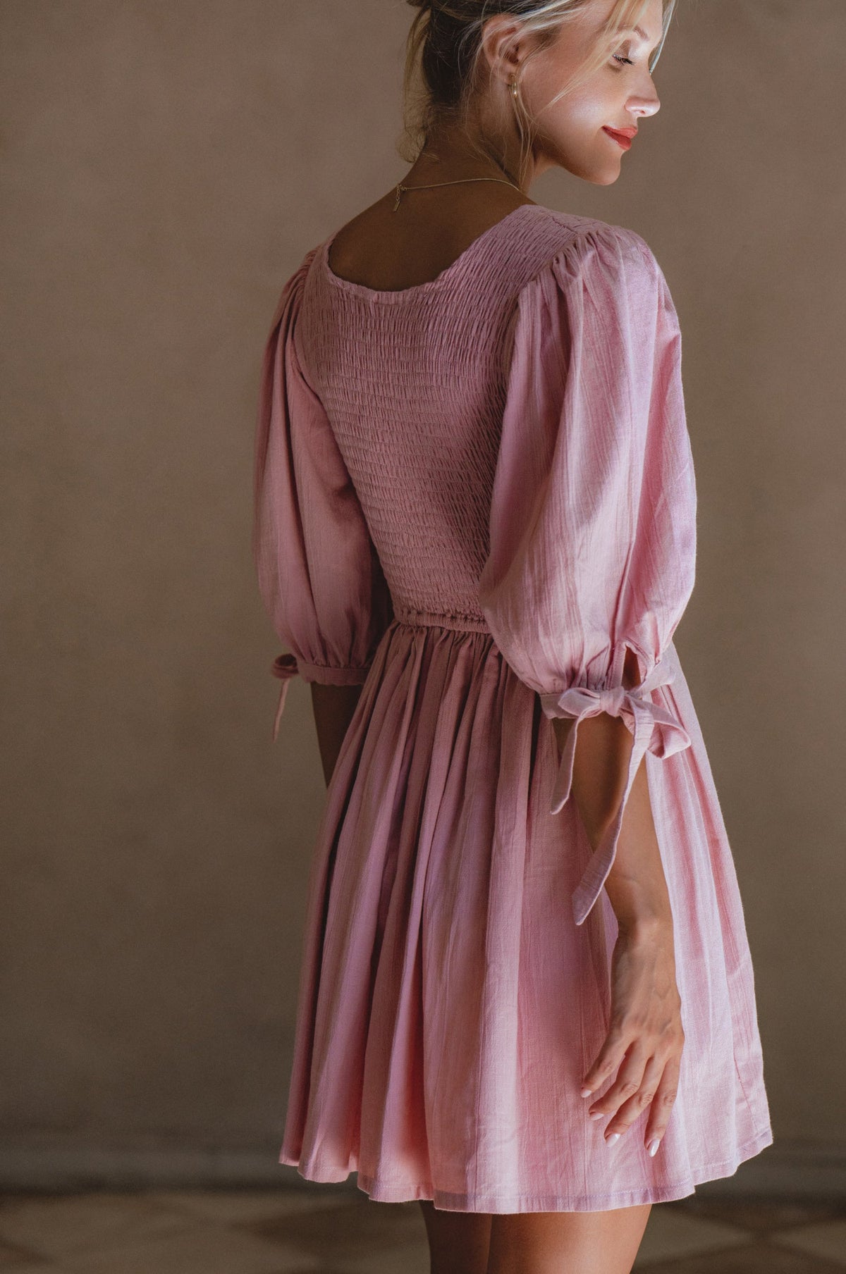 Jolie Puff Sleeve Linen Mini Dress-2