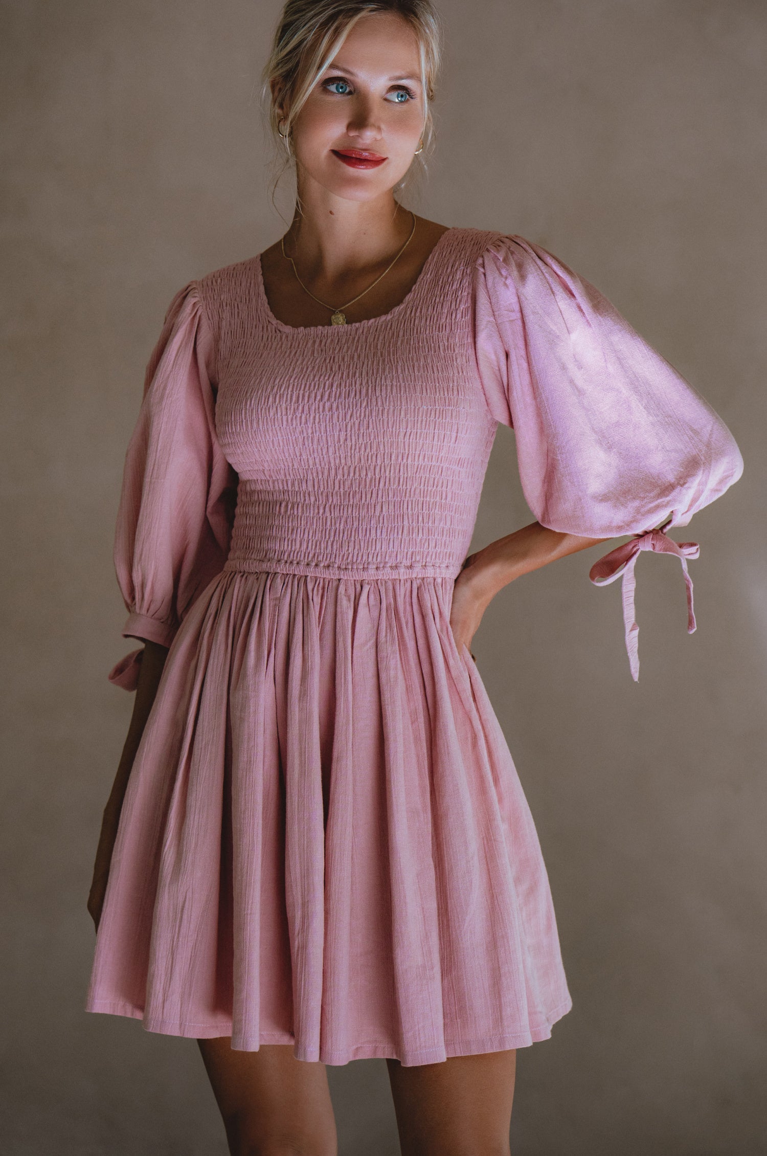 Jolie Puff Sleeve Linen Mini Dress-3