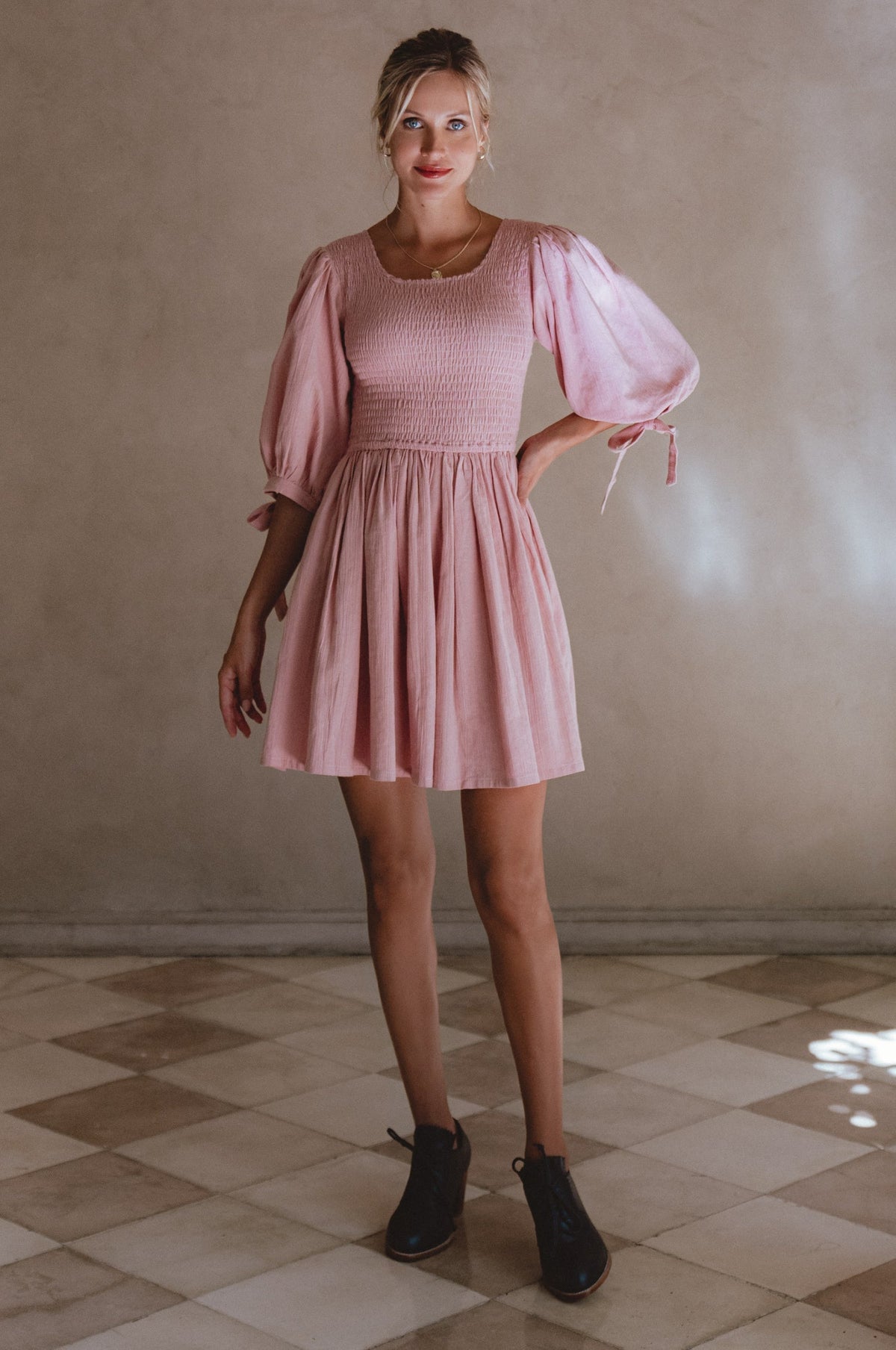 Jolie Puff Sleeve Linen Mini Dress-1