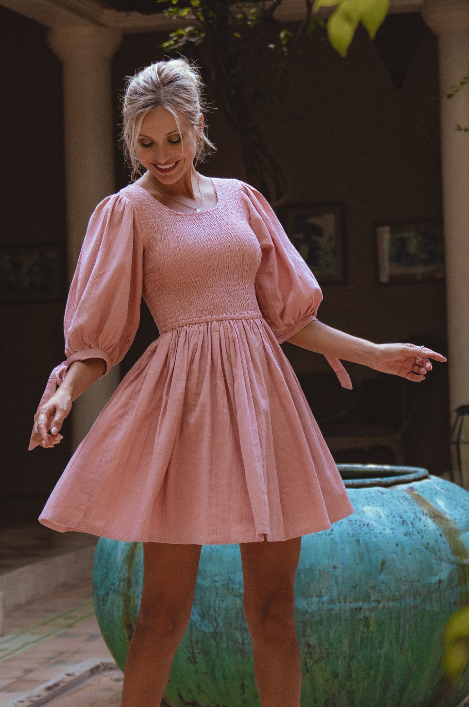 Jolie Puff Sleeve Linen Mini Dress-6