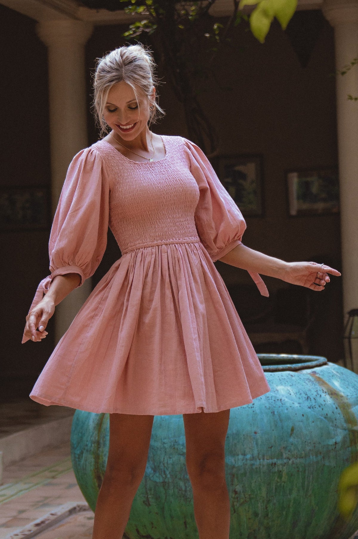 Jolie Puff Sleeve Linen Mini Dress-6