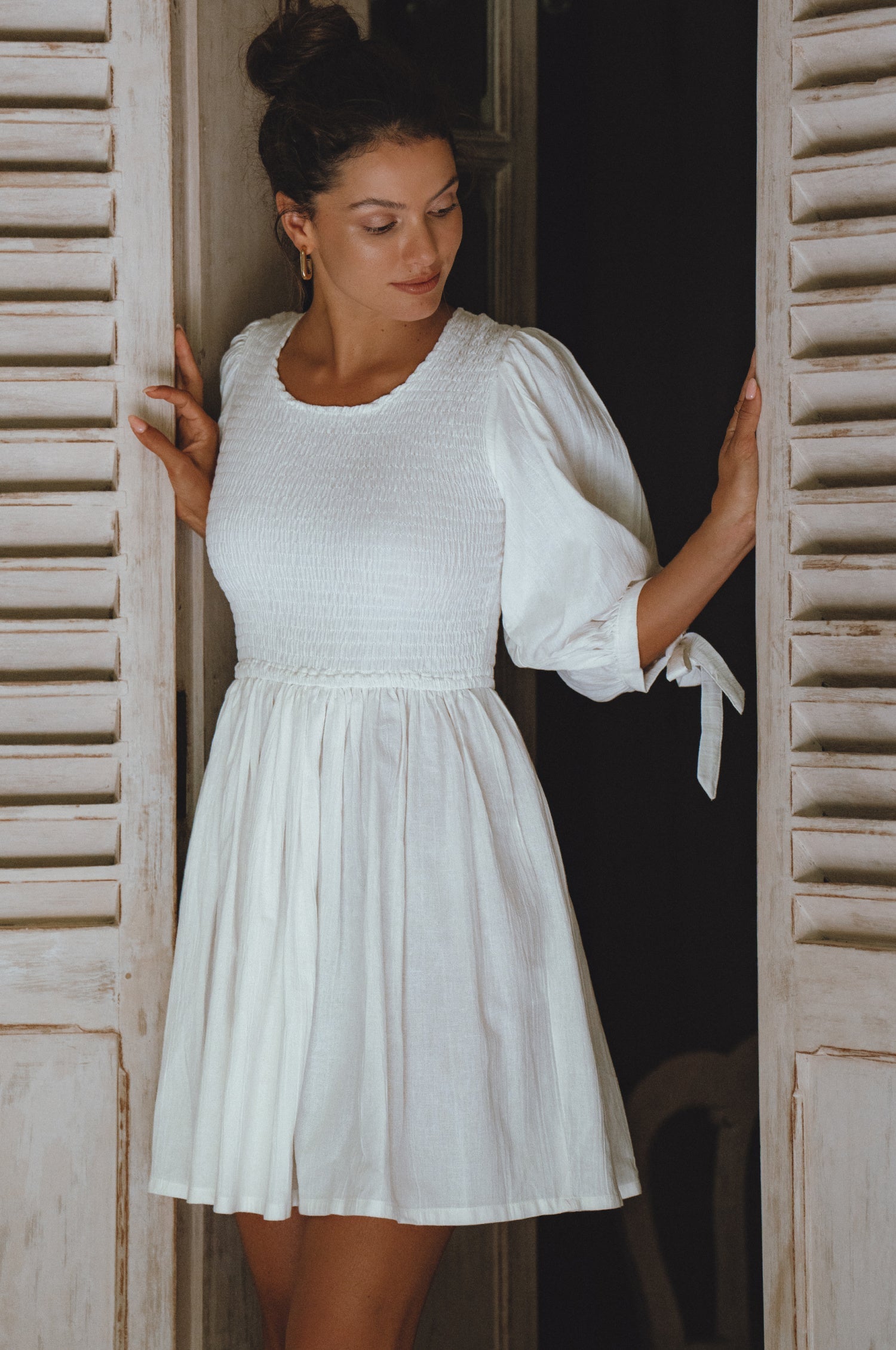 Jolie Puff Sleeve Linen Mini Dress-8