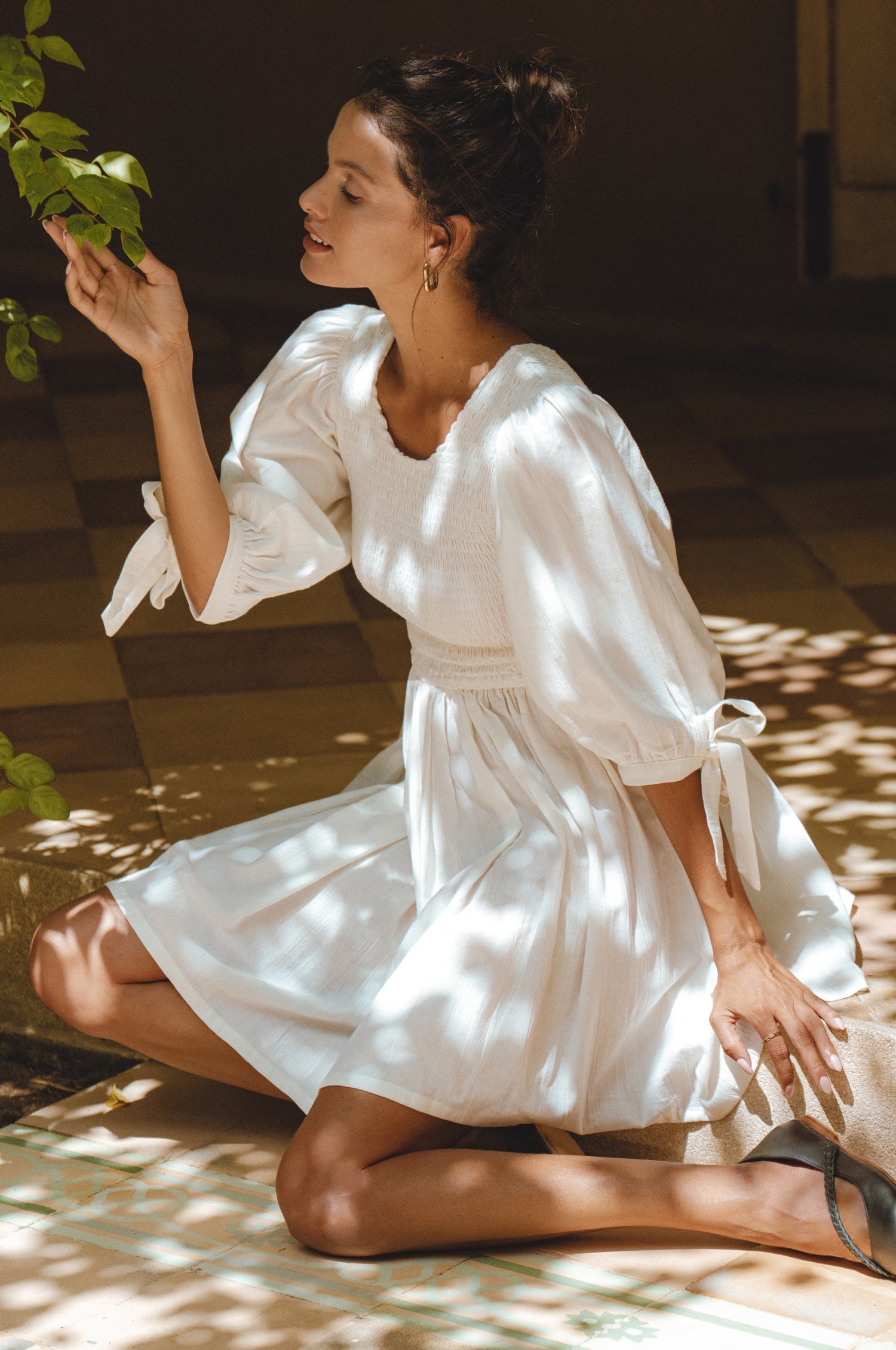 Jolie Puff Sleeve Linen Mini Dress-2