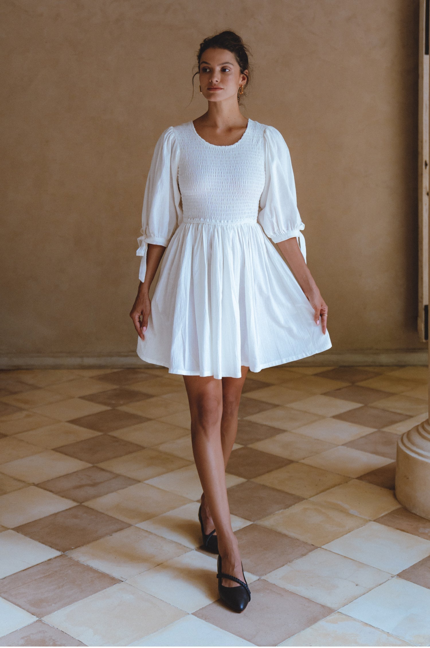 Jolie Puff Sleeve Linen Mini Dress-8