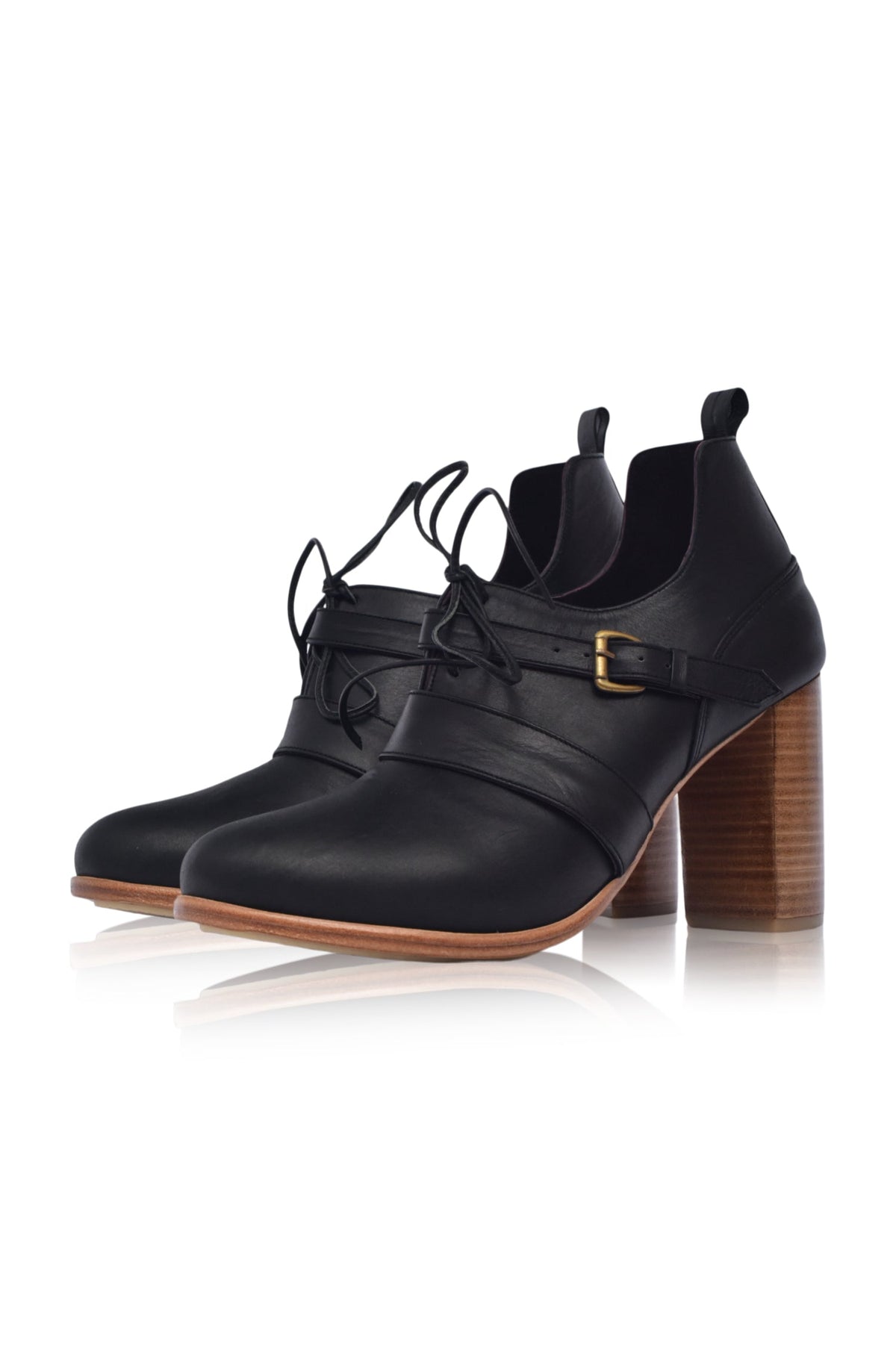 Josephine Lace-Up Leather Heel Booties-4