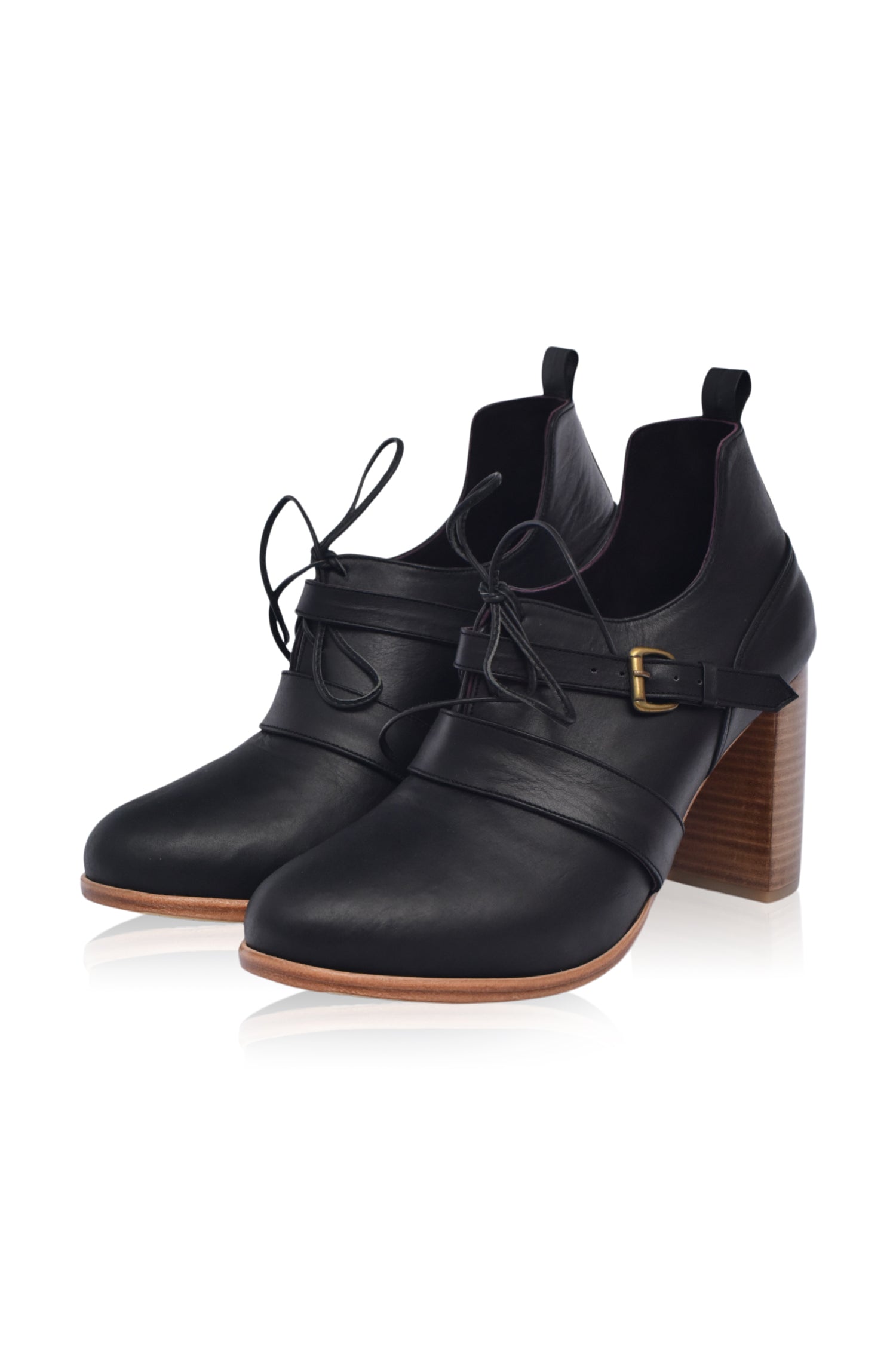 Josephine Lace-Up Leather Heel Booties-2