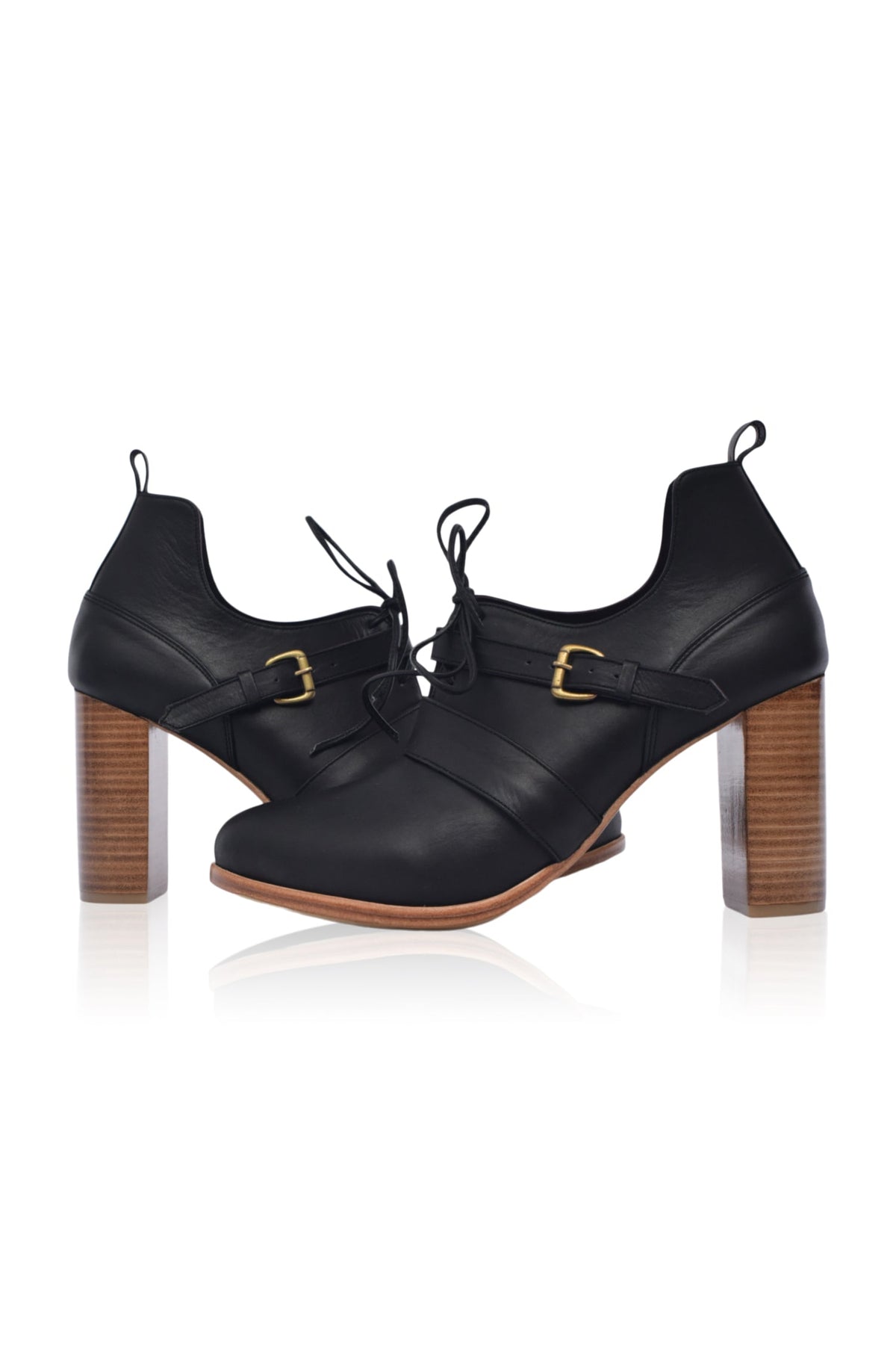 Josephine Lace-Up Leather Heel Booties-3