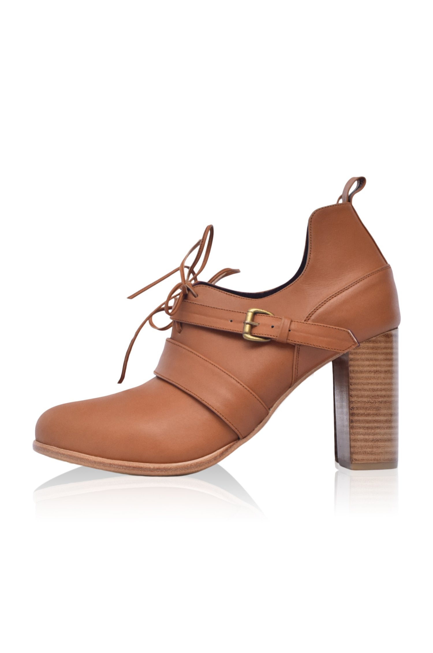 Josephine Lace-Up Leather Heel Booties-1