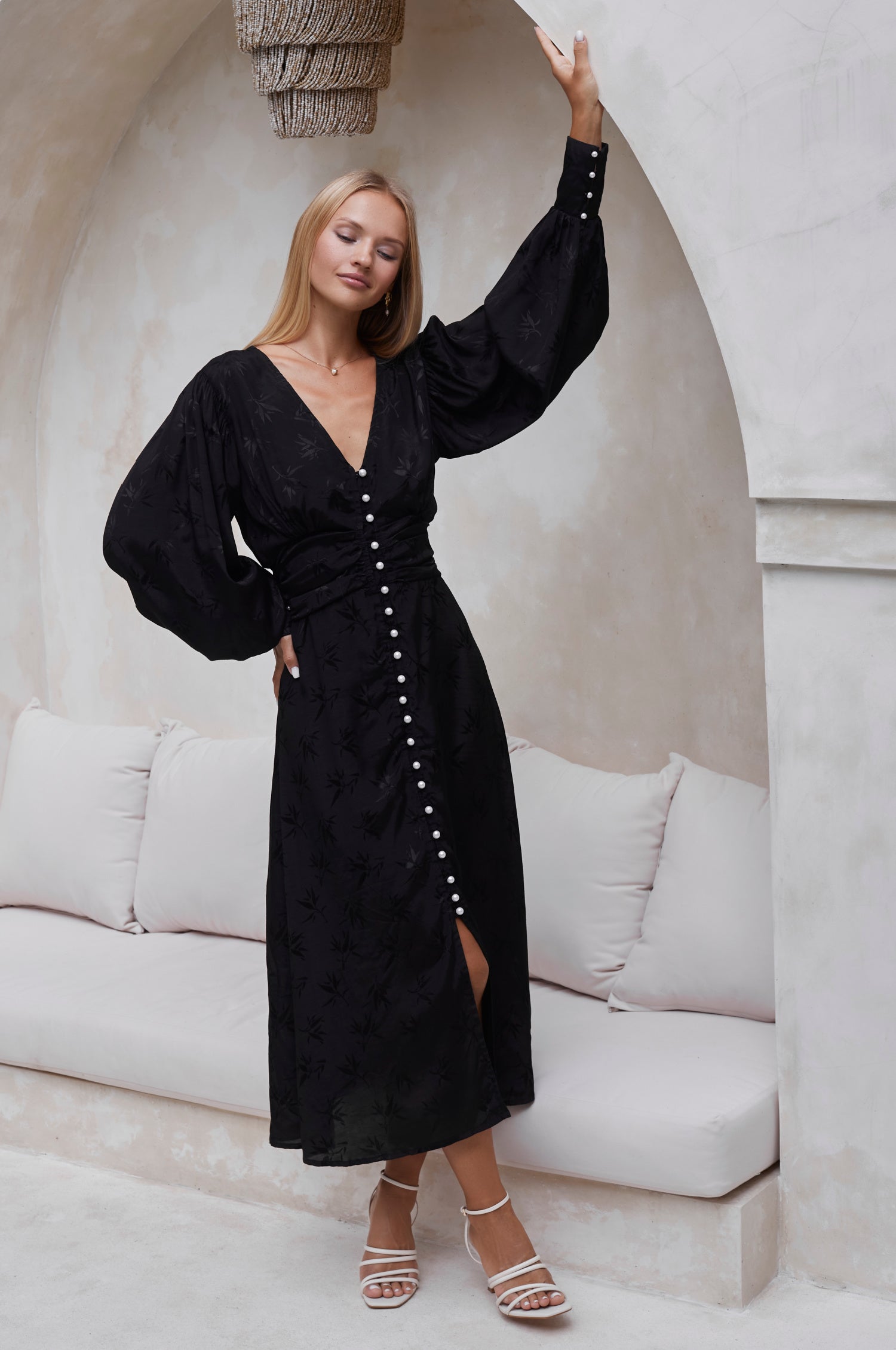 Juliette Pearl Buttons Midi Dress-7