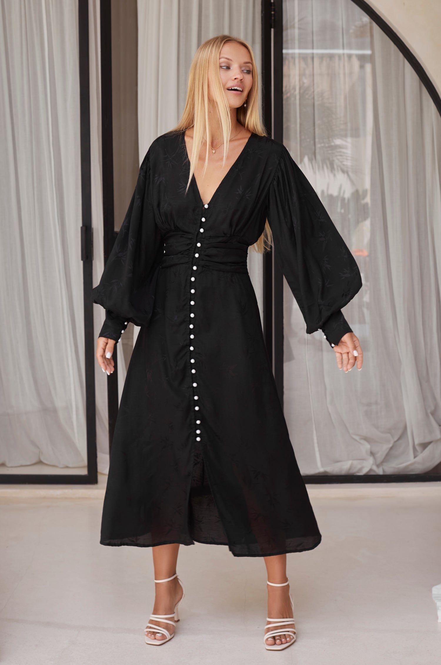 Juliette Pearl Buttons Midi Dress-4