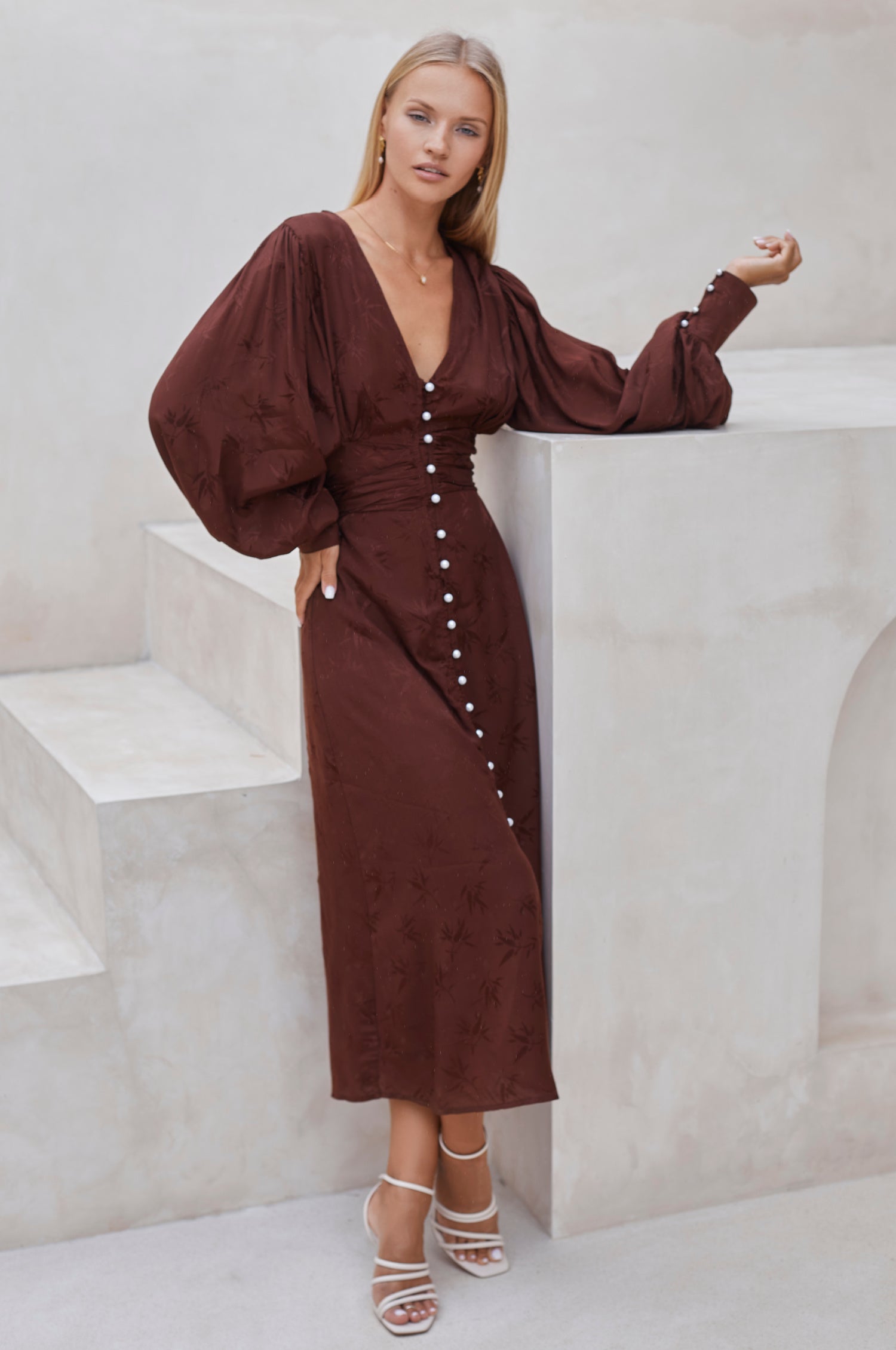 Juliette Pearl Buttons Midi Dress-0