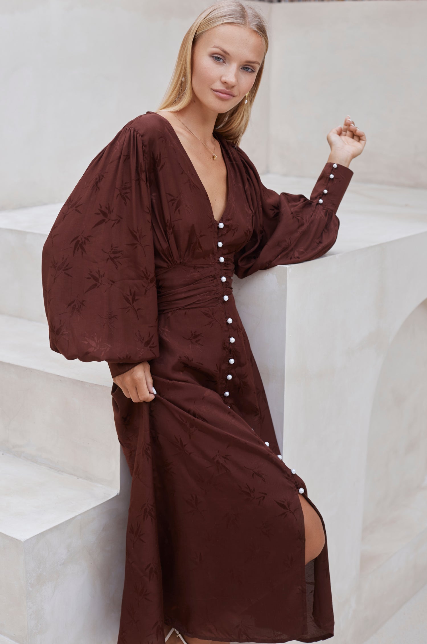 Juliette Pearl Buttons Midi Dress-2