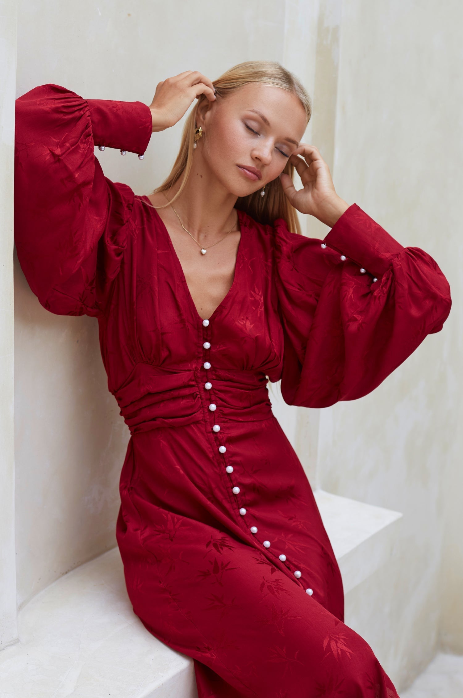 Juliette Pearl Buttons Midi Dress-6