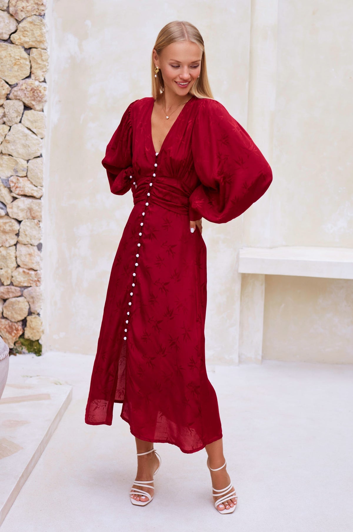 Juliette Pearl Buttons Midi Dress-5