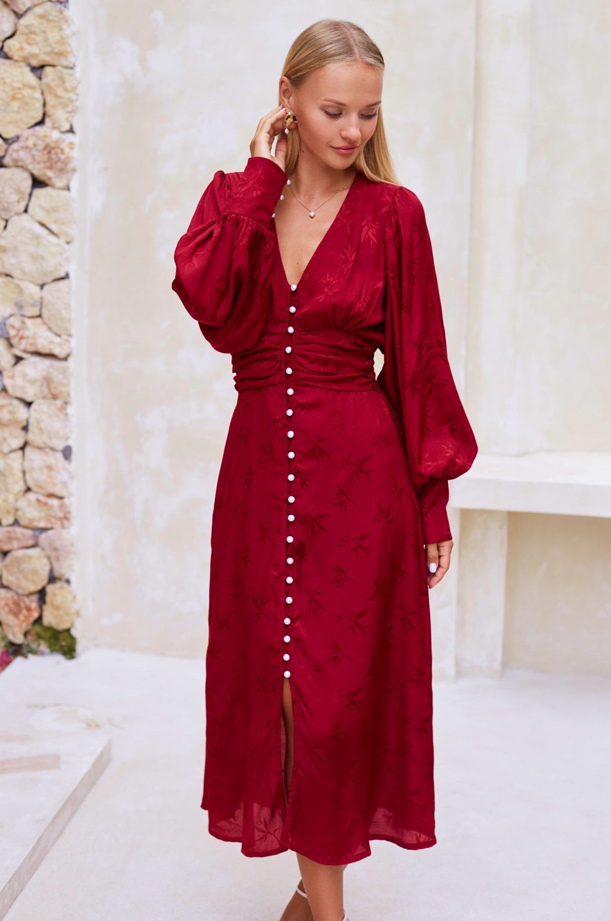 Juliette Pearl Buttons Midi Dress-5