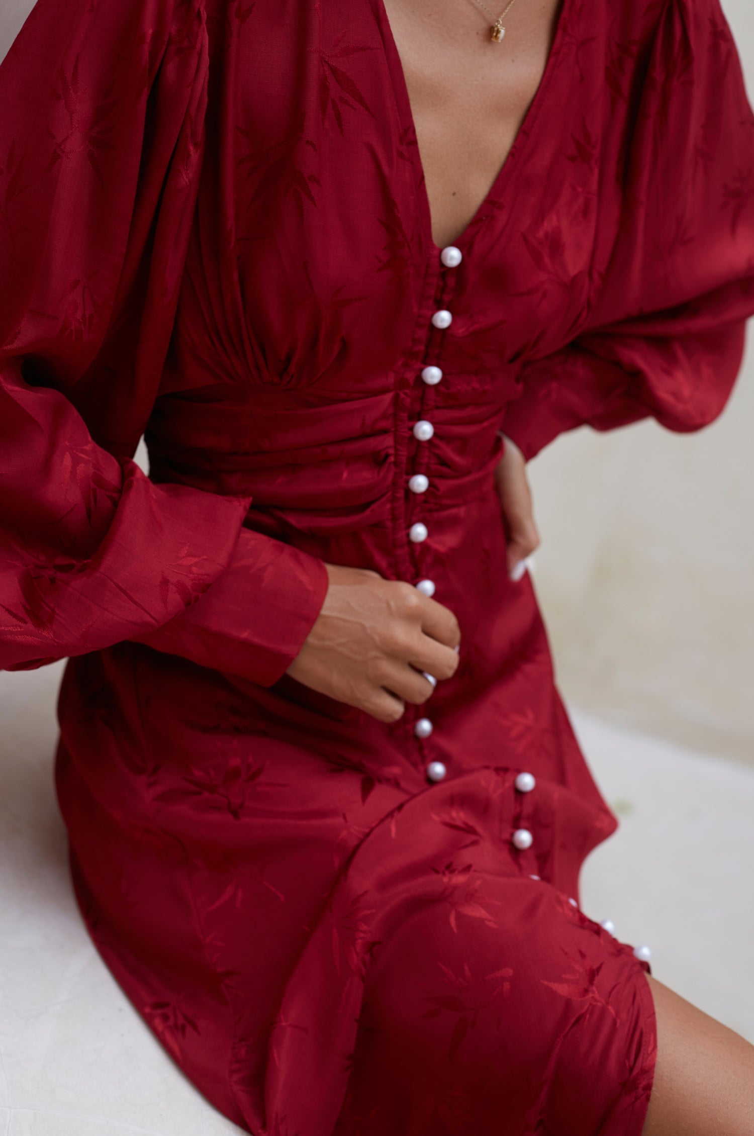 Juliette Pearl Buttons Midi Dress-3