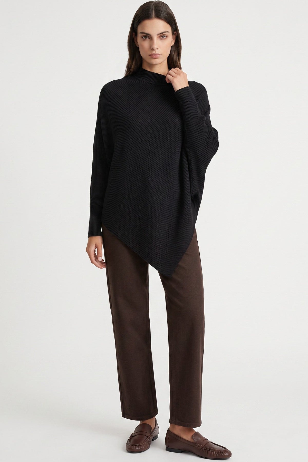 Black Ribbed High Neck Jumper-0