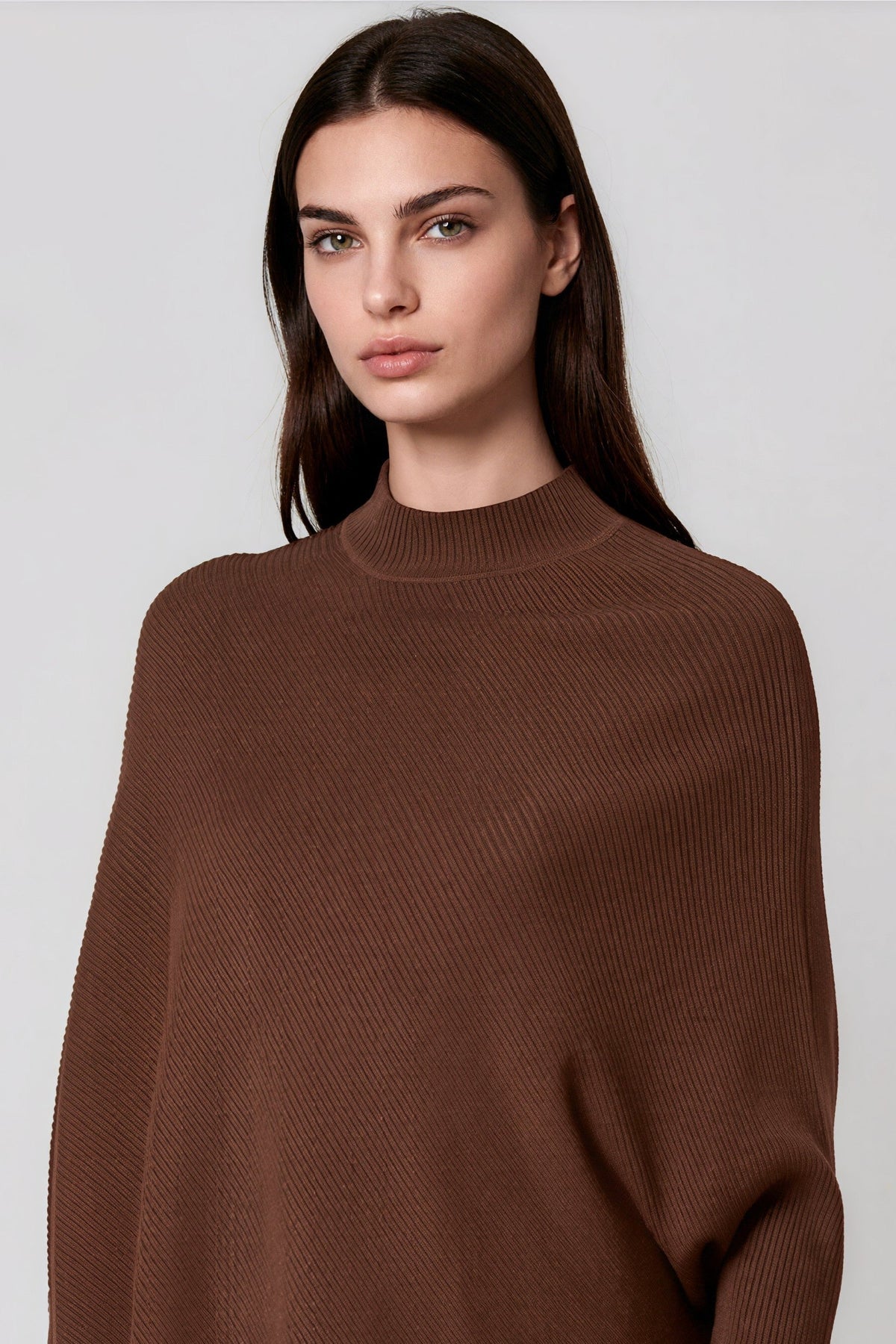 Brown Ribbed High Neck Jumper-1