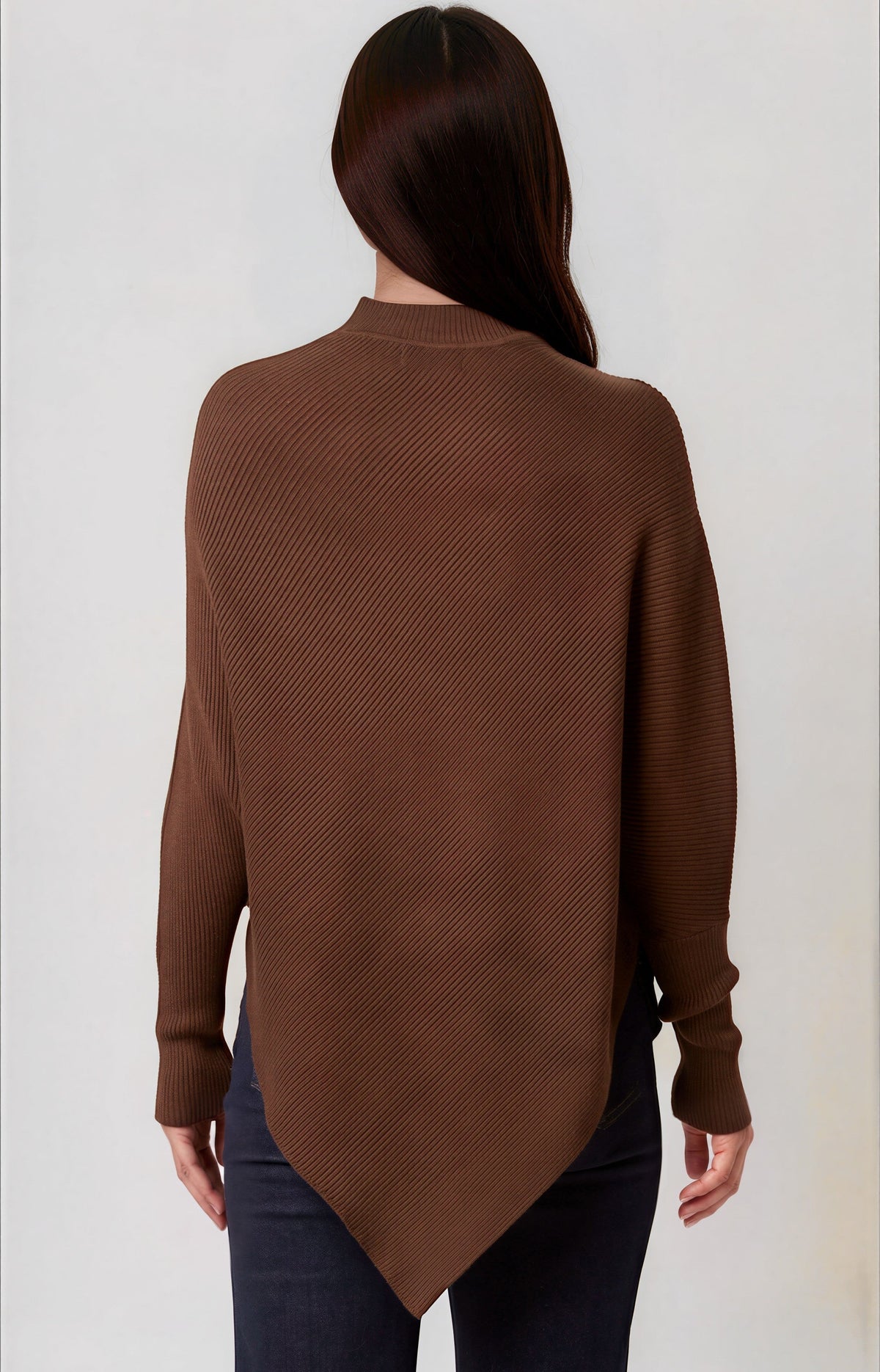 Brown Ribbed High Neck Jumper-2