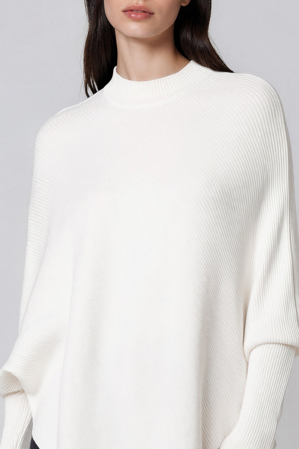 Ivory Ribbed High Neck Jumper-1