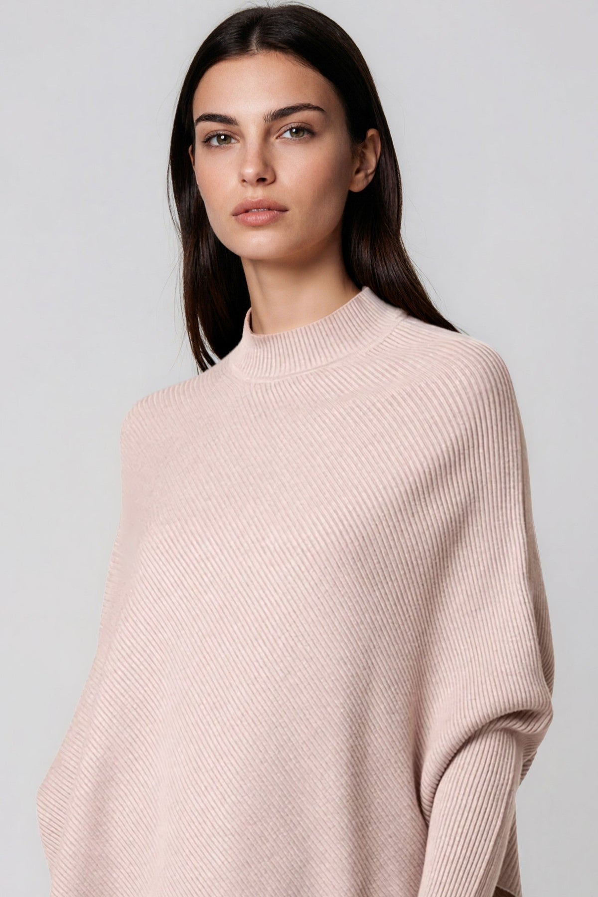 Beige Ribbed High Neck Jumper-1