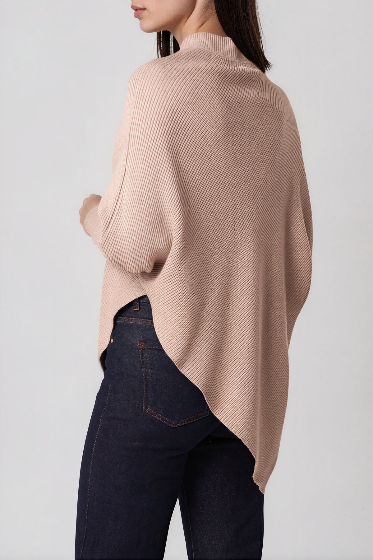 Beige Ribbed High Neck Jumper-2