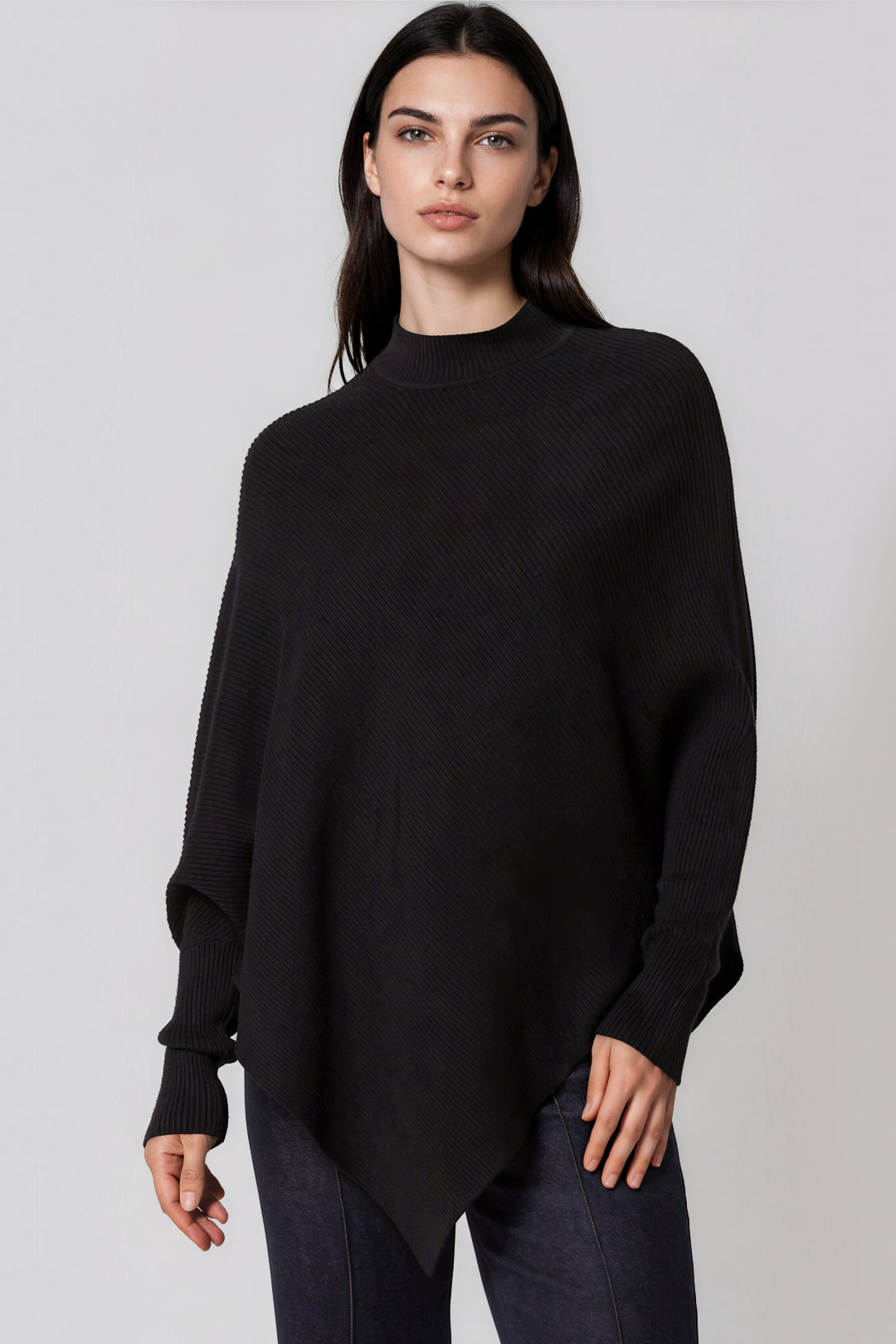Black Ribbed High Neck Jumper-2