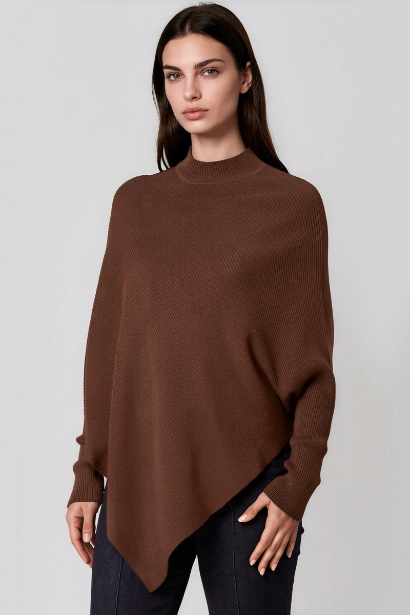 Brown Ribbed High Neck Jumper-0