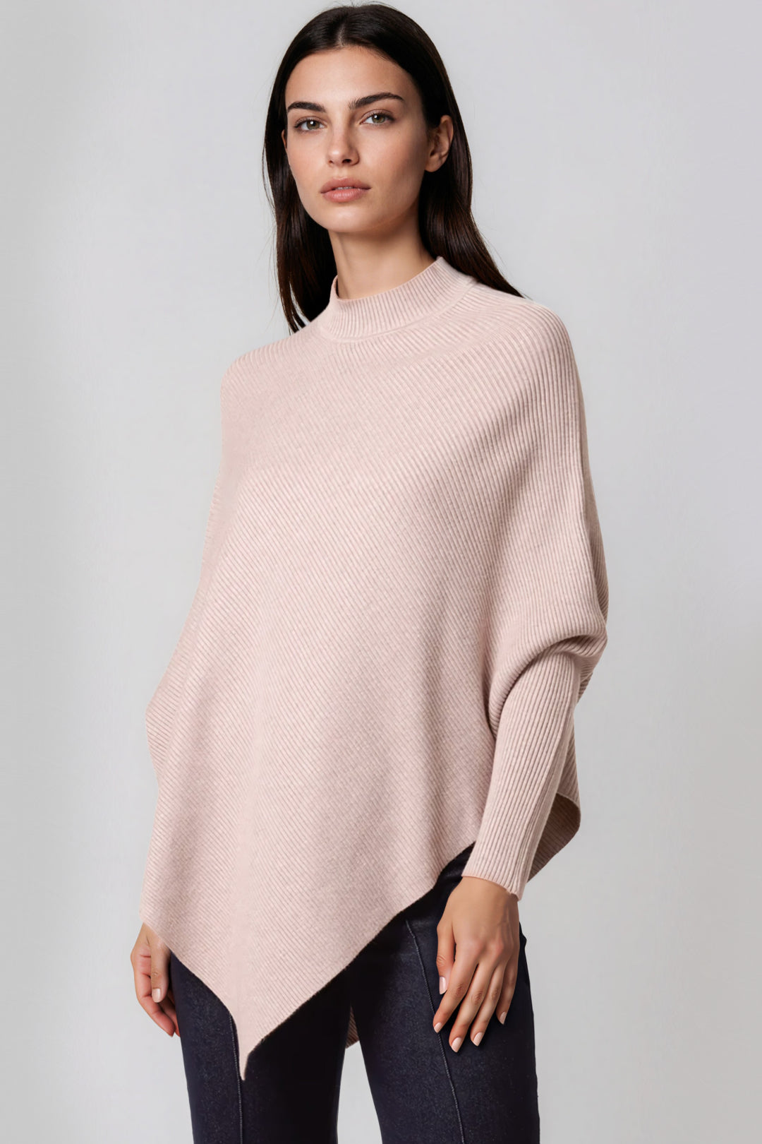 Beige Ribbed High Neck Jumper-0