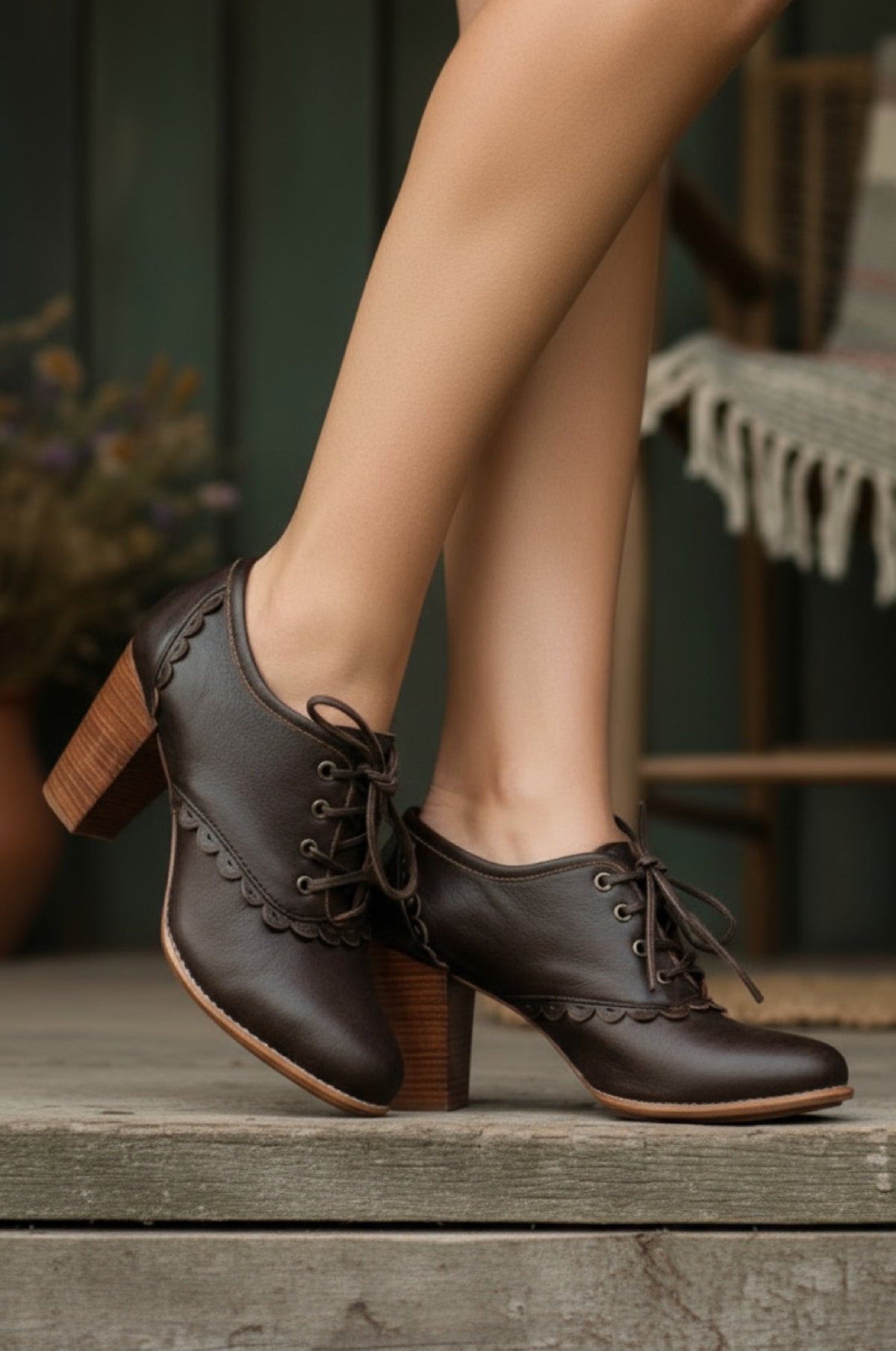 Lace Oxford Leather Heels-0