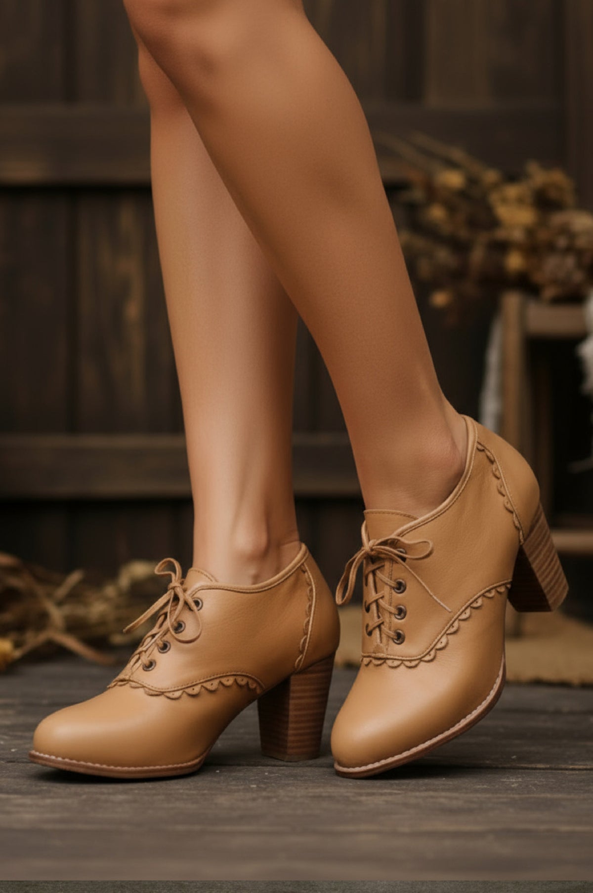 Lace Oxford Leather Heels-0