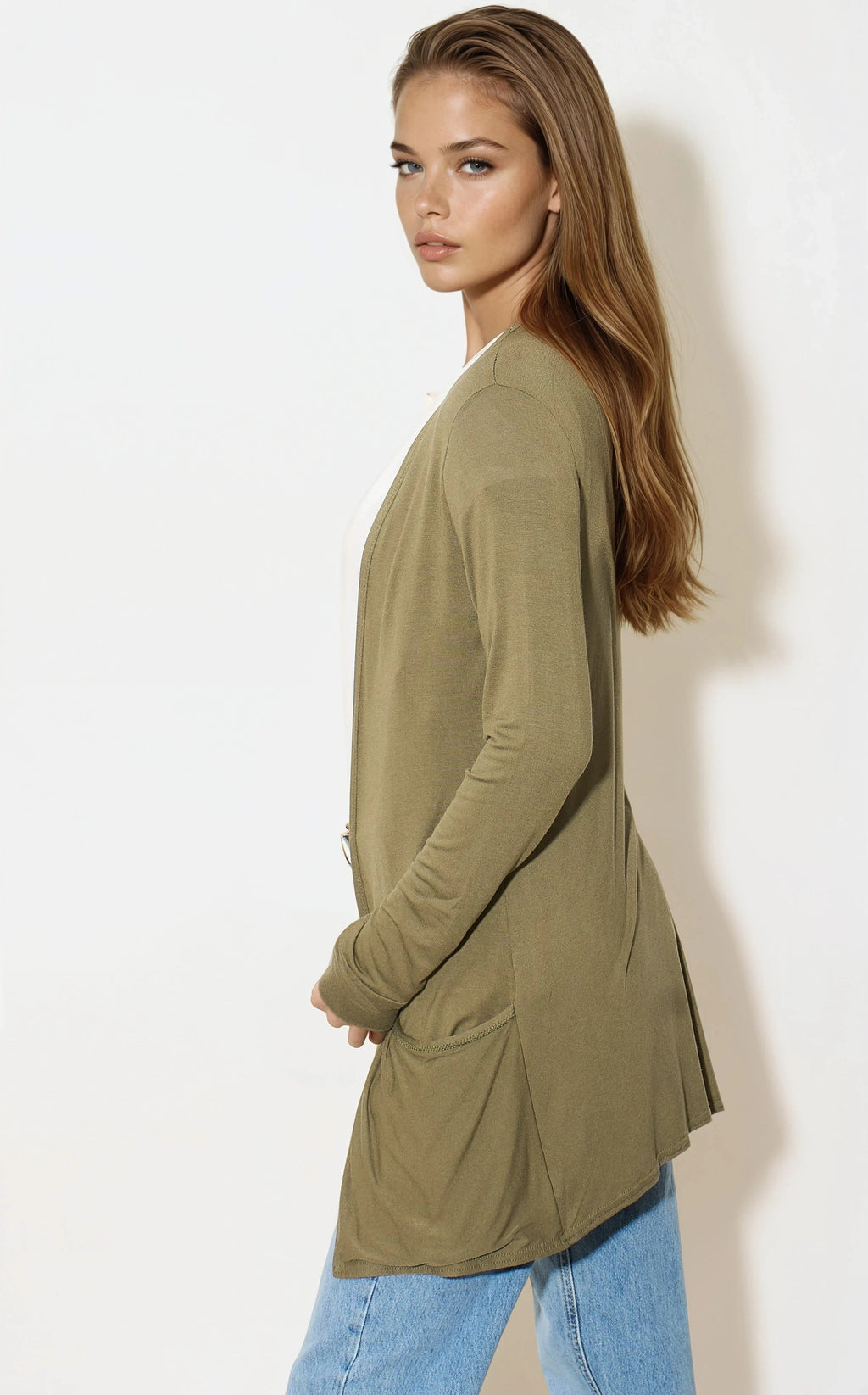 Khaki Boyfriend Cardigan with Pockets-2